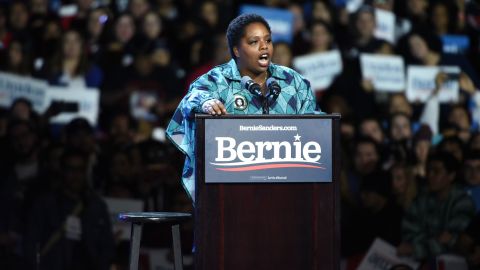 Black Lives Matter co-founder Patrisse Cullors speaks at a Bernie Sanders 2020 presidential campaign rally in Los Angeles earlier this year.