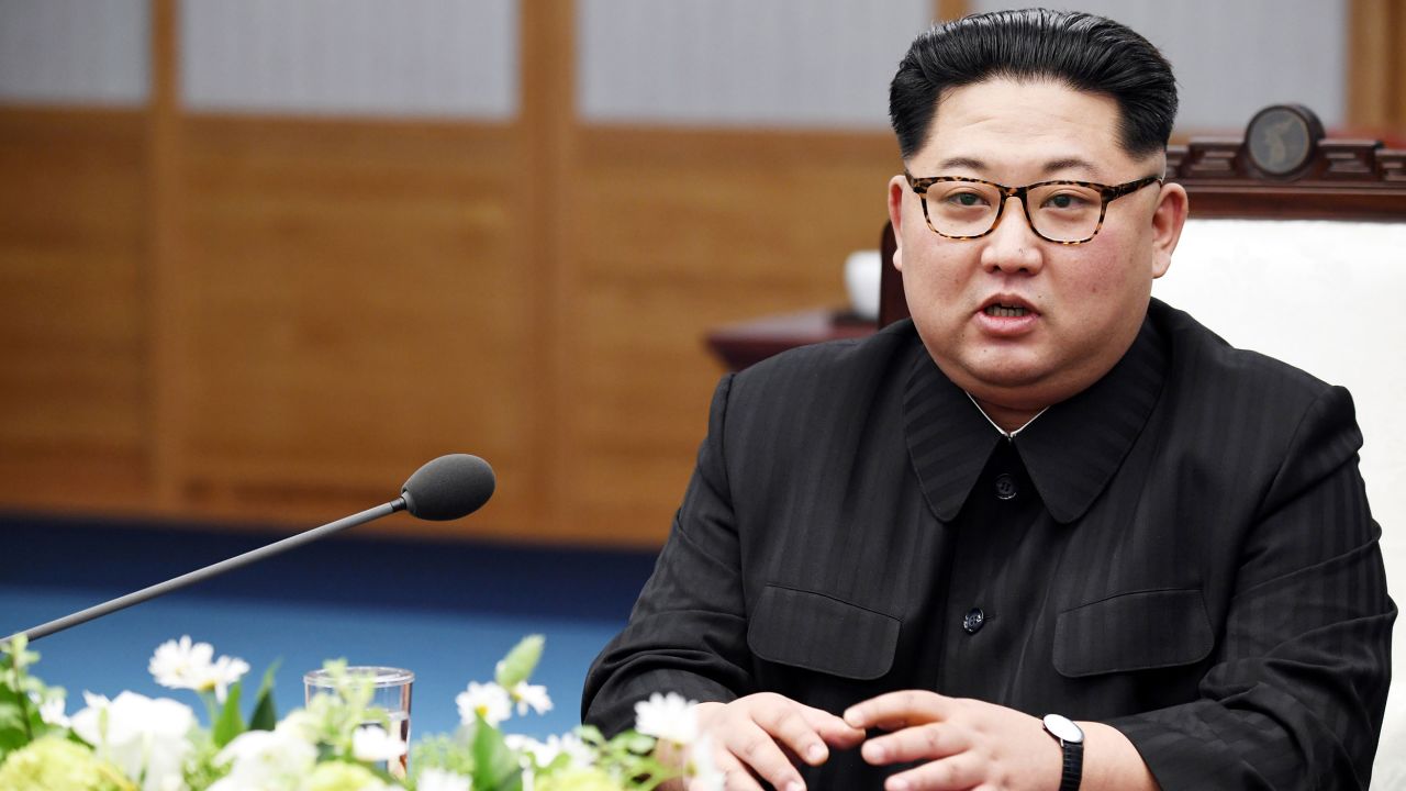 North Korean Leader Kim Jong Un speaks in April 2018 in Panmunjom, South Korea. 