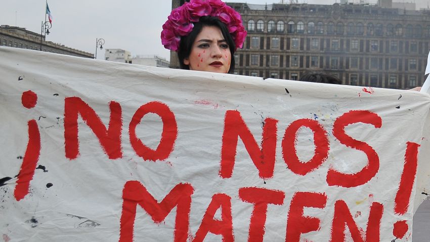 A woman holding a sign that reads "Don't kill us" takes part in a protest during the International Women's Day, in Mexico City, on March 8, 2020. - Women around the globe are taking action to mark International Women's Day and to push for action to obtain equality. (Photo by ROCIO VAZQUEZ / AFP) (Photo by ROCIO VAZQUEZ/AFP via Getty Images)