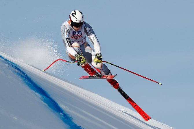 Norway's Aleksander Aamodt Kilde speeds down the course during training for the men's World Cup downhill in Kvitfjell, Norway, March 6.