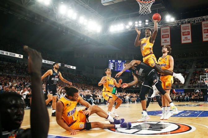 Jae'Sean Tate of the Sydney Kings shoots during Game 2 of the NBL Semi Final Series against Melbourne United on March 2 in Melbourne, Australia.