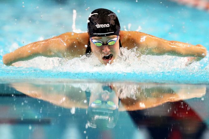 Madisyn Cox competes in the Women's 400m IM Final on Day 3 of the TYR Pro Swim Series in Des Moines, Iowa on March 6.