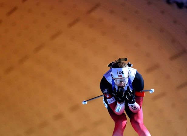 Norway's Johannes Thingnes Boe competes in the men's Biathlon World Cup 10 km sprint event in Nove Mesto na Morave, Czech Republic on March 6.