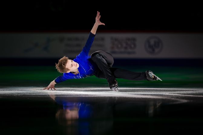 Aleksandr Selevko of Estonia performs in the Gala Exhibition at the ISU World Junior Figure Skating Championships on March 8 in Tallinn, Estonia. 