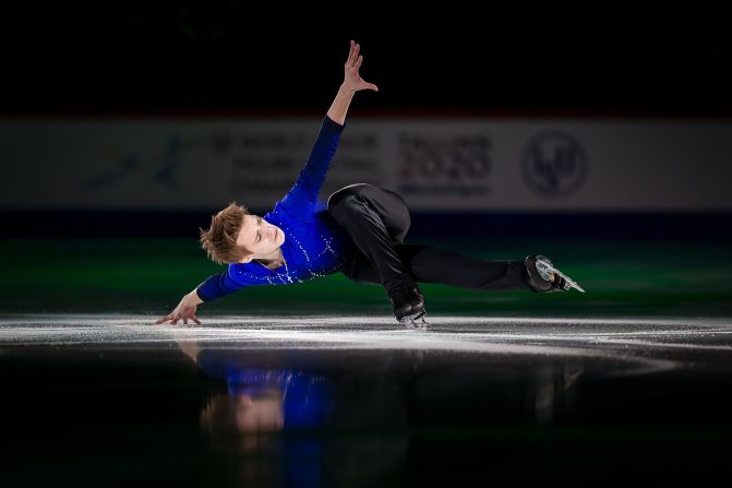 Aleksandr Selevko of Estonia performs in the Gala Exhibition at the ISU World Junior Figure Skating Championships on March 8 in Tallinn, Estonia.