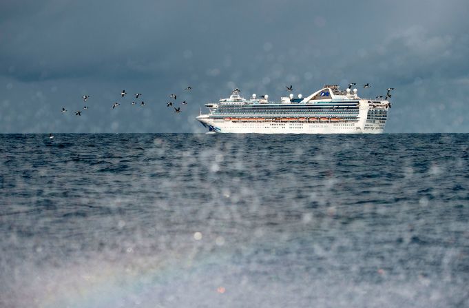 The Grand Princess cruise ship, carrying at least 21 people who tested positive for coronavirus, is seen off the coast of San Francisco on March 8, 2020. <a href="index.php?page=&url=https%3A%2F%2Fwww.cnn.com%2F2020%2F03%2F09%2Fhealth%2Fus-coronavirus-monday%2Findex.html" target="_blank">The ship was being held at sea.</a>