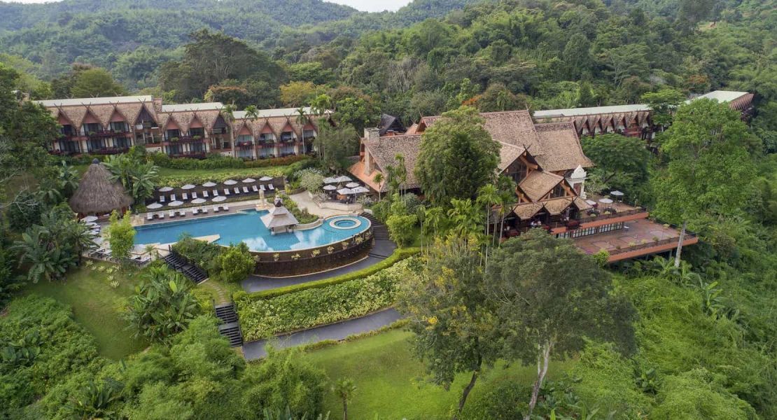 An aerial view of the Anantara Golden Triangle Elephant Camp & Resort.  
