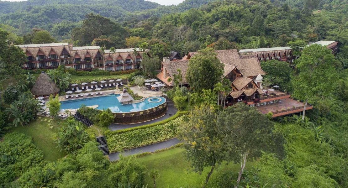 An aerial view of the Anantara Golden Triangle Elephant Camp & Resort.