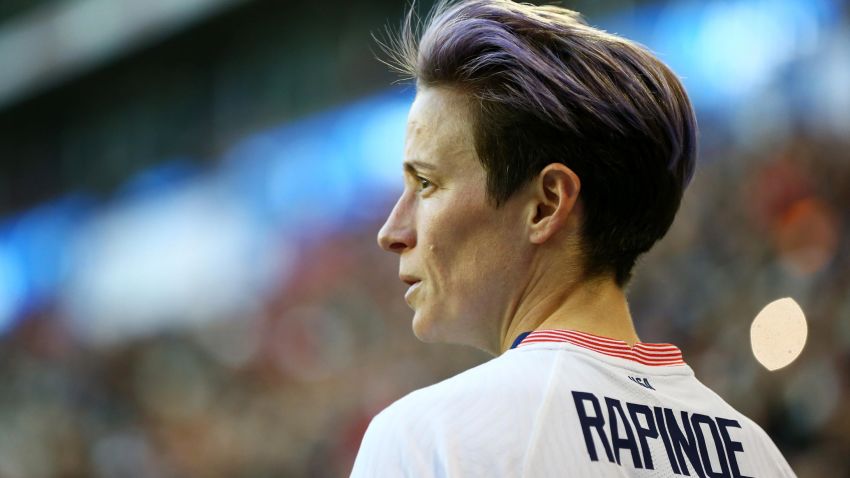 HARRISON, NEW JERSEY - MARCH 08:  Megan Rapinoe #15 of the United States looks on against Spain at Red Bull Arena on March 08, 2020 in Harrison, New Jersey. (Photo by Mike Stobe/Getty Images)
