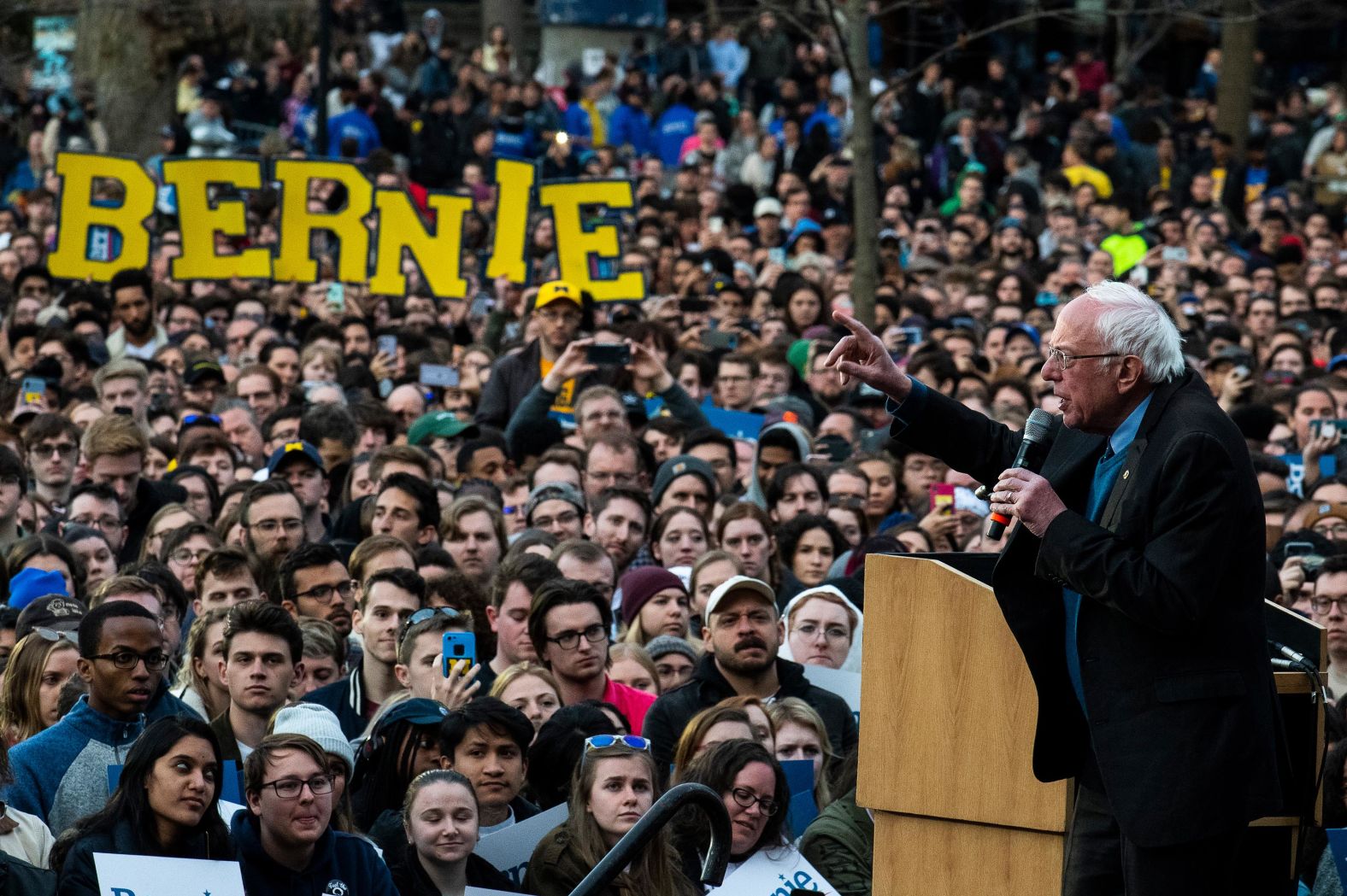 Sanders speaks to supporters in Ann Arbor, Michigan, on Sunday.