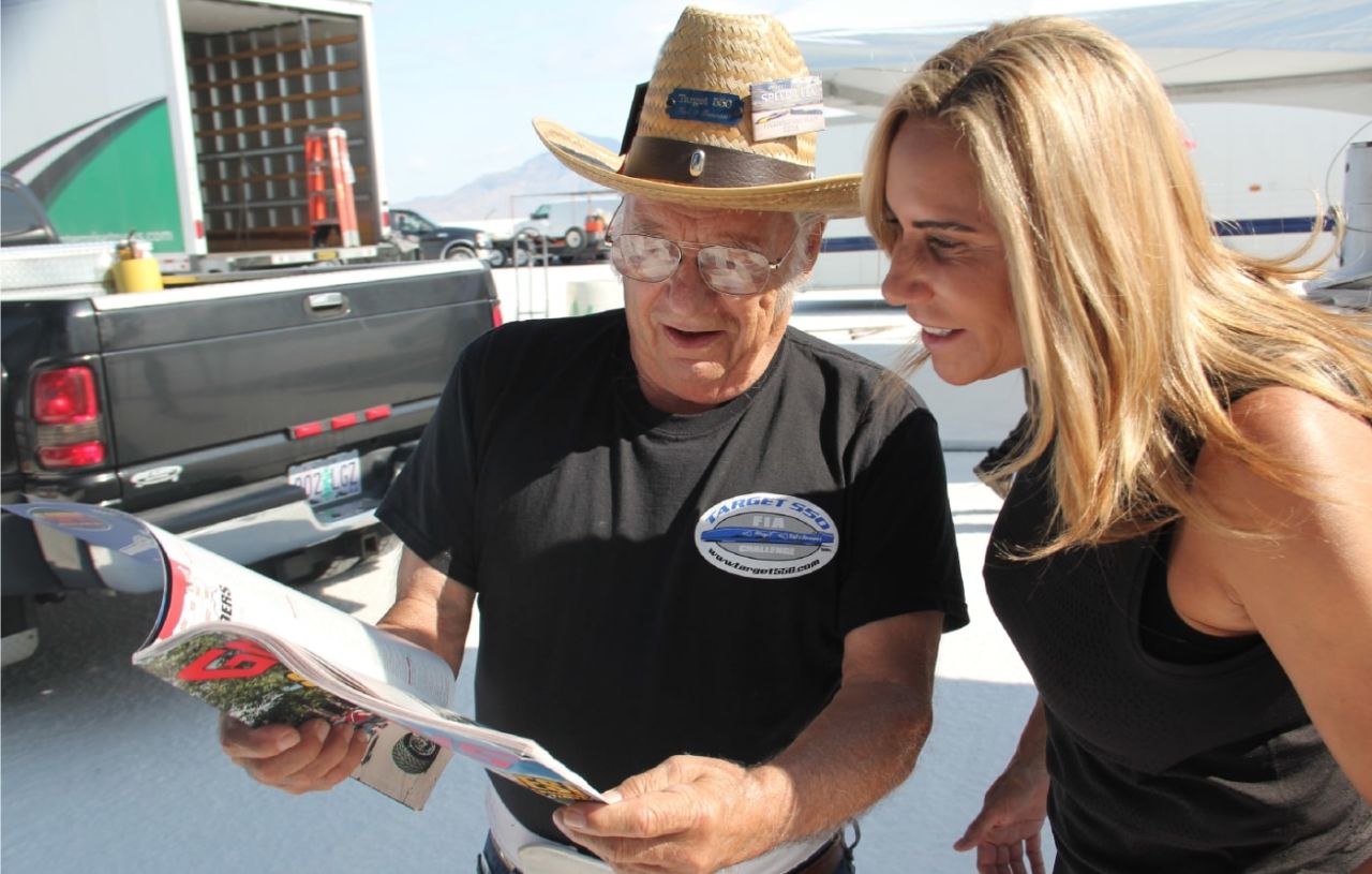 Thompson wants to finally make 81-year-old Marlo Treit (left), the owner of the Streamliner car she will race in, a world record holder -- so he can retire happy.