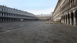 A completely empty San Marco Square is seen on March 9, 2020 in Venice, Italy. 