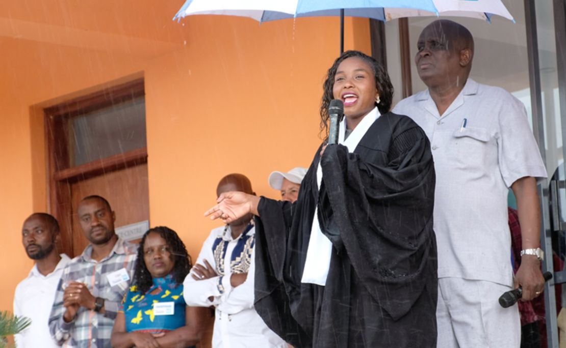 As class leader and valedictorian, Faith Cherop delivers a speech at her college graduation.