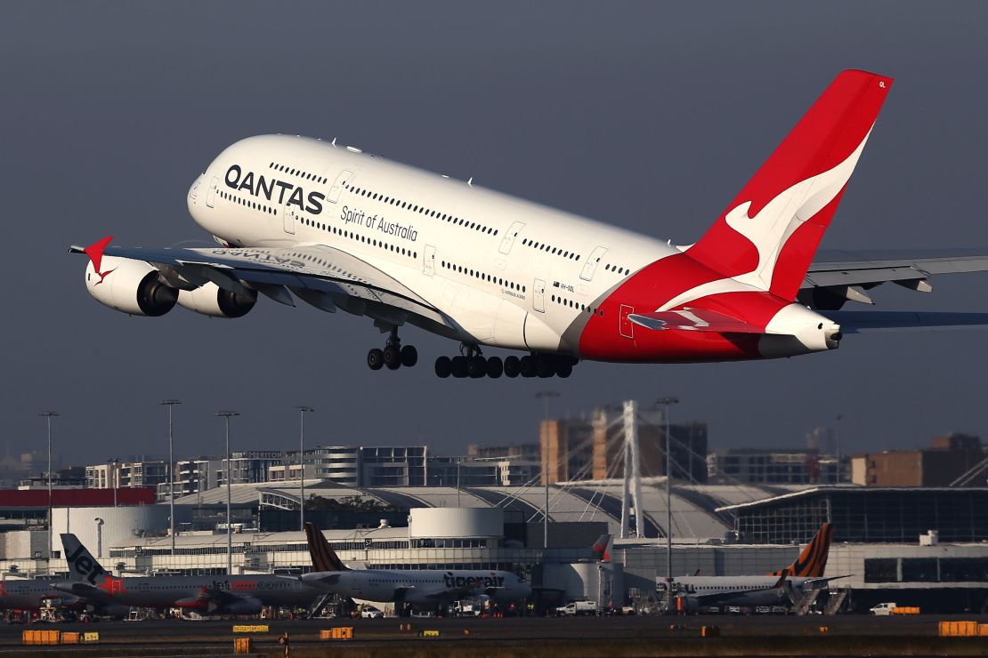 A Qantas A380 taking off at Sydney Airport in October last year.