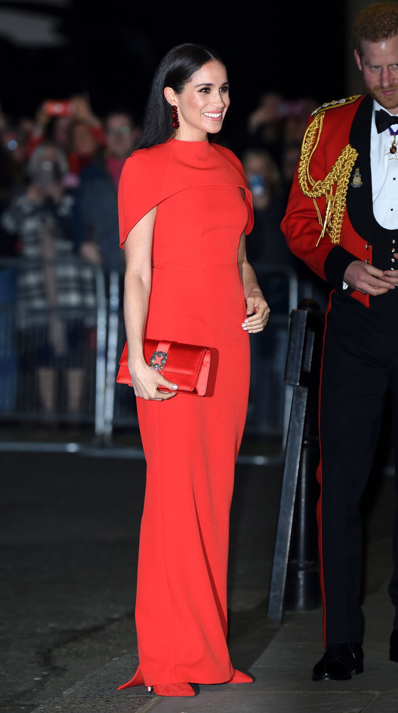 Meghan, Duchess of Sussex, wears Safiyaa at the Mountbatten Festival of Music at Royal Albert Hall.