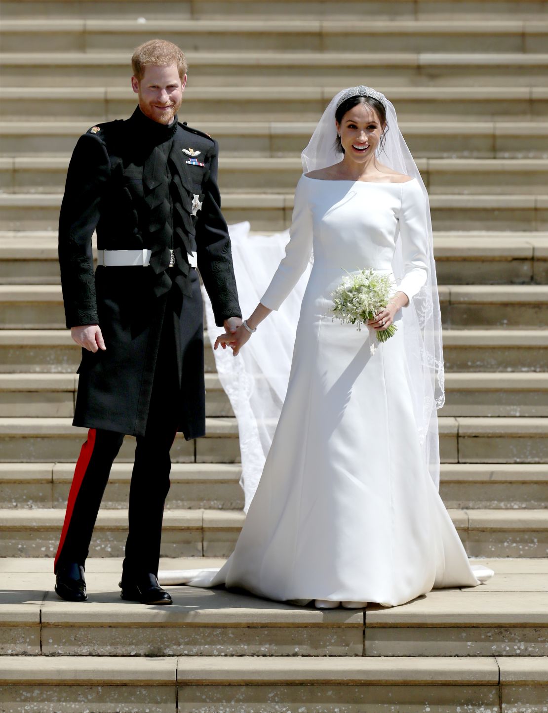 Meghan, Duchess of Sussex wore a Givenchy dress designed by Clare Waight Keller to marry Prince Harry, Duke of Sussex, in 2018.
