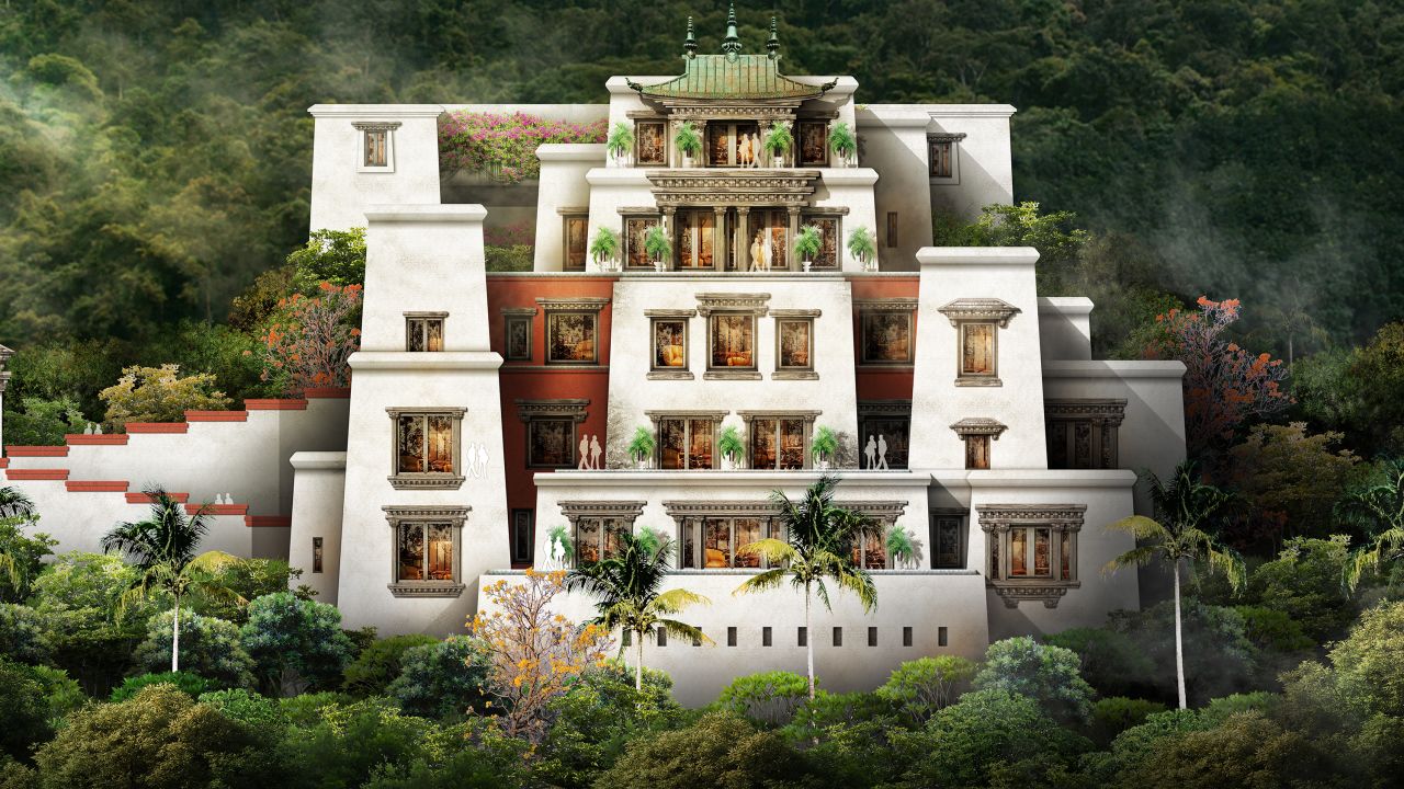 Mountain monastery: Bensley's idea for a Dzong hotel in the Asian savannah of the roughly 2000-hectare wildlife reserve is a "home of peace and serenity."