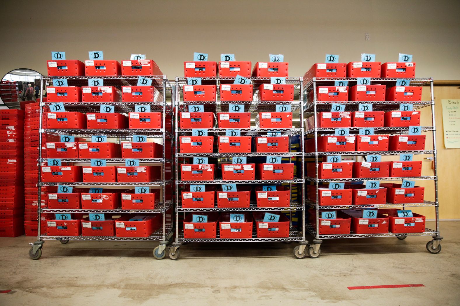 Shelves of ballots are seen in Renton, Washington, on Tuesday.