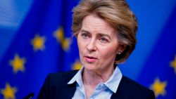 European Commission President Ursula von der Leyen speaks during a press statement at the Berlaymont building in Brussels on March 10, 2020. (Photo by Kenzo Tribouillard/AFP/Getty Images)