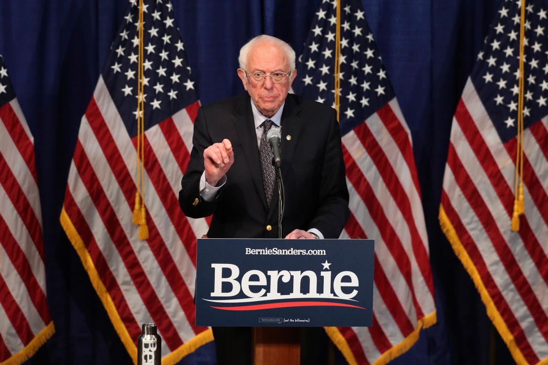 Sanders speaks to reporters on Wednesday, March 11, 2020, in Burlington, Vt. 