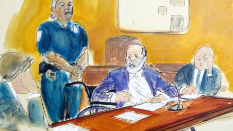 Harvey Weinstein faces victims seated in the front row as he makes his sentencing statement.