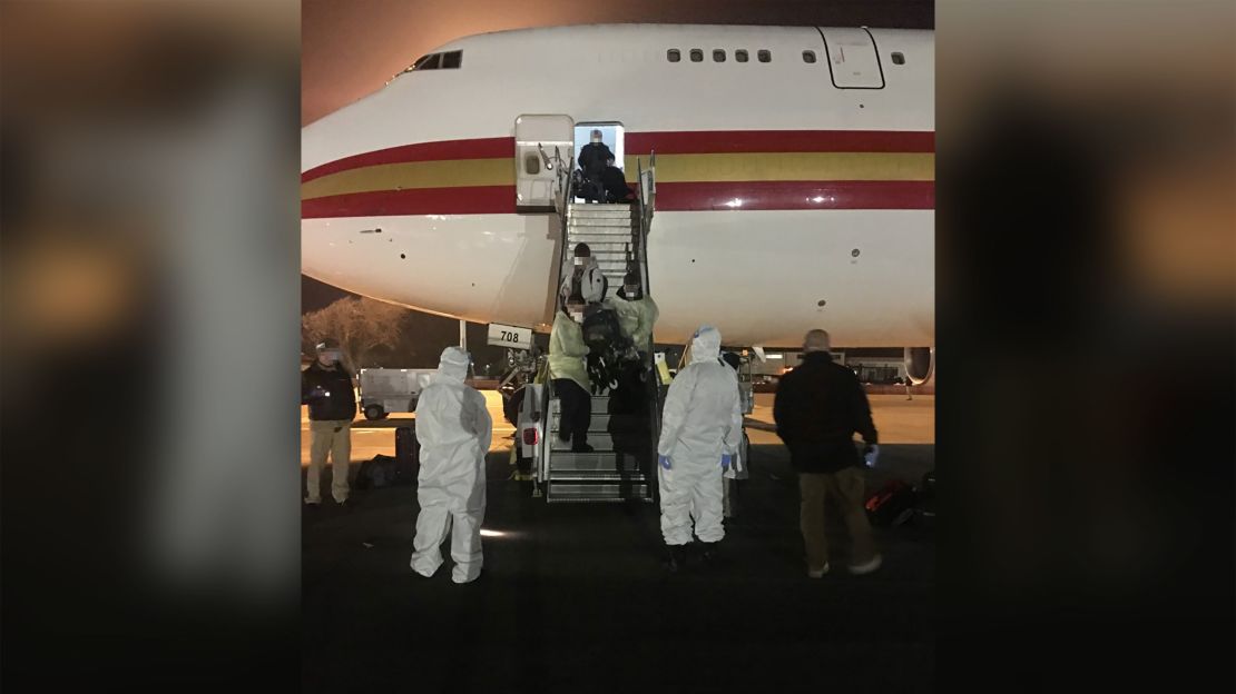 Evacuees from Wuhan, China arriving at Travis Air Force Base