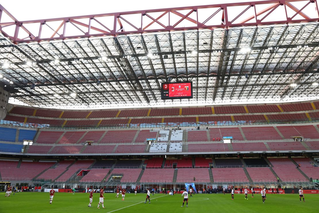 A general view of play in the empty stadium in Milan.