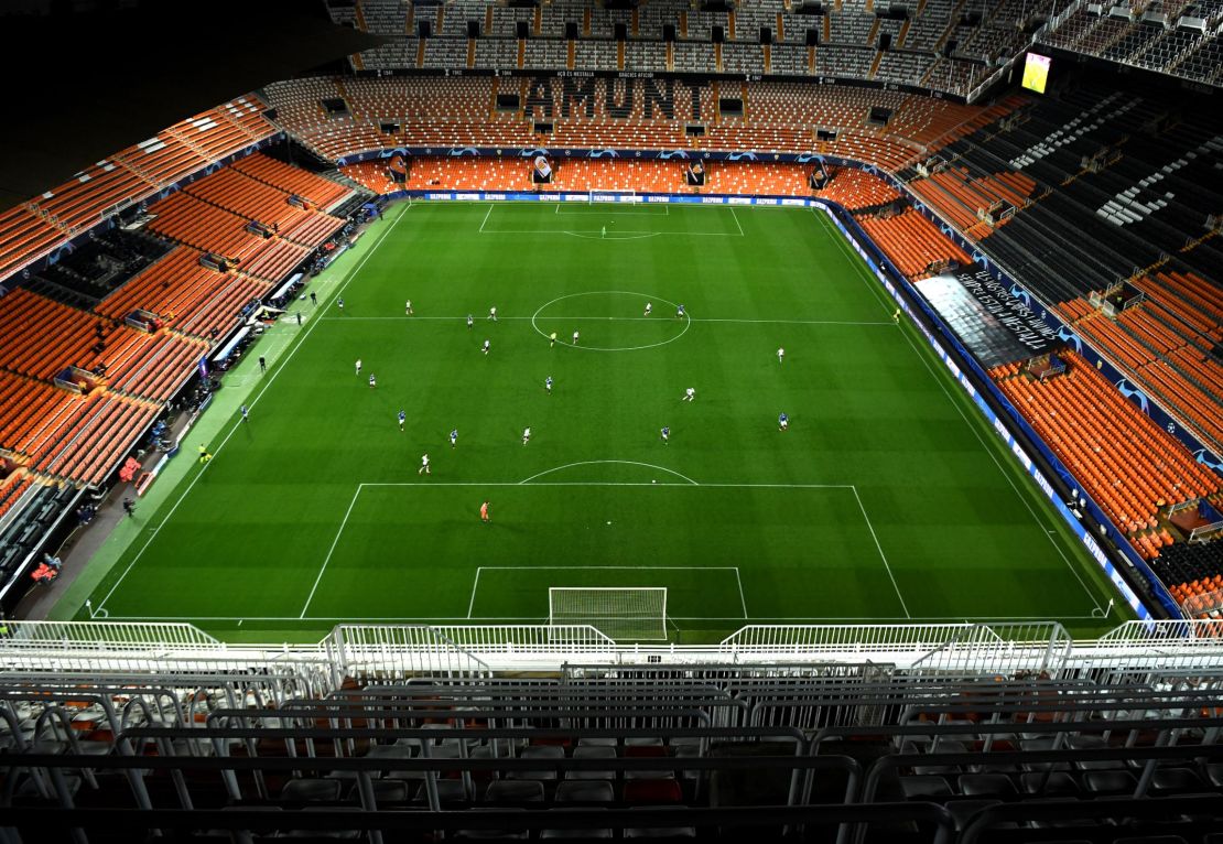 A general view of the inside of the  empty Mestalla stadium in Valencia.