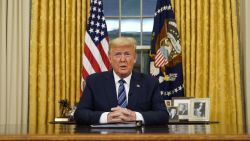 US President Donald Trump addresses the Nation from the Oval Office about the widening novel coronavirus (Covid-19) crisis in Washington, DC on March 11, 2020. - President Donald Trump will makes a primetime address on the coronavirus (Covid-19) crisis, his latest attempt to counter criticism of his response to the growing health and economic fallout from the pandemic. (Photo by Doug Mills / POOL / AFP) (Photo by DOUG MILLS/POOL/AFP via Getty Images)