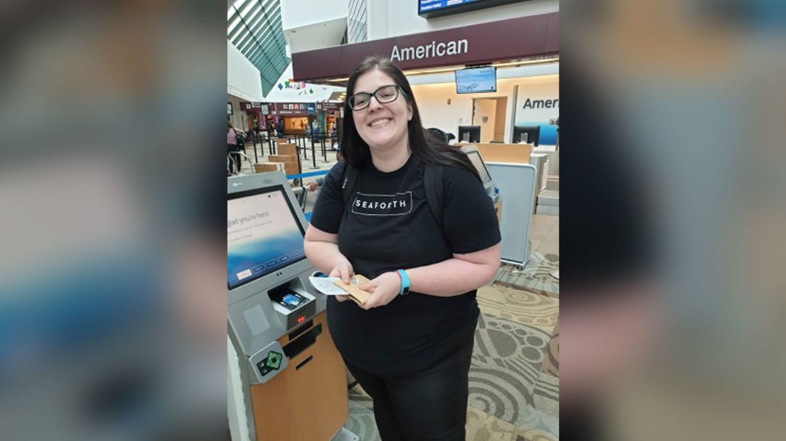 Cassie Pekarski, 24, shortly before she boarded her flight to Madrid.