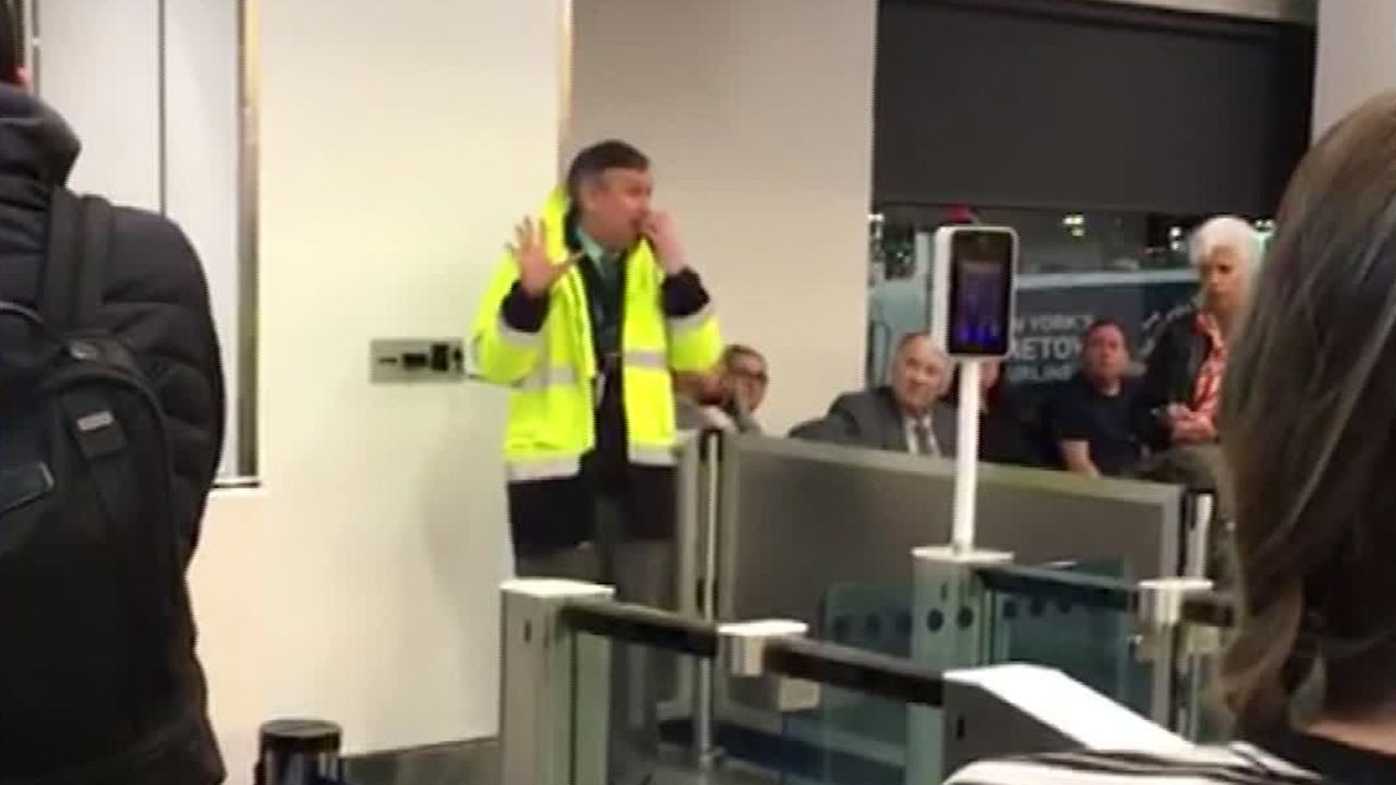 An airline employee can be heard in video telling passengers that they don't have to board a flight to Dublin.