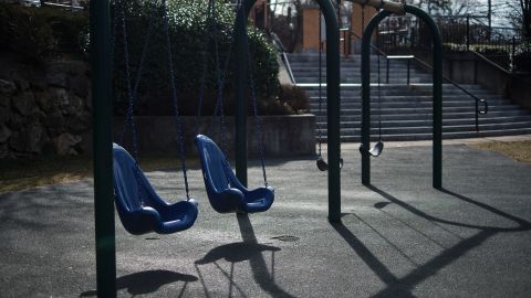 Swings sit empty on Wednesday along North Avenue in New Rochelle, New York.
