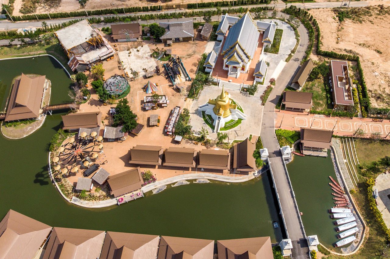 This aerial photo shows the empty Legend Siam theme park in Pattaya, Thailand, on March 8.