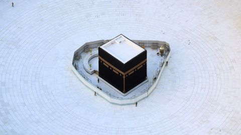 The Kaaba in the Grand Mosque, Islam's holiest site, is normally surrounded by people in Mecca, Saudi Arabia. But it was nearly empty on March 6.