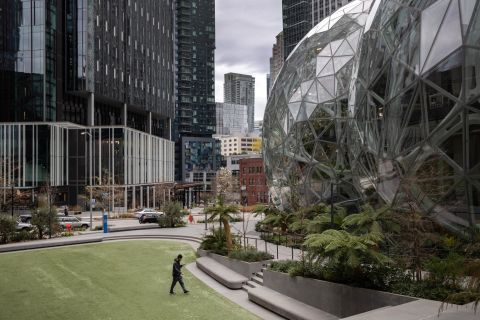 Amazon's headquarters in Seattle was virtually empty on March 10. Amazon recommended employees there to work from home.
