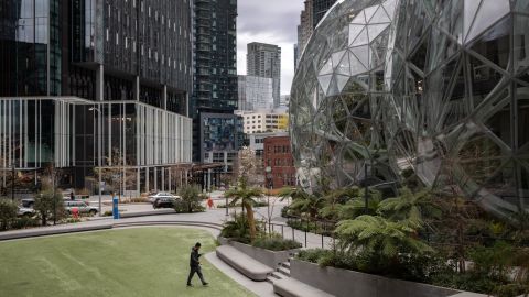 Amazon's headquarters in Seattle was virtually empty on March 10. Amazon recommended employees there to work from home.