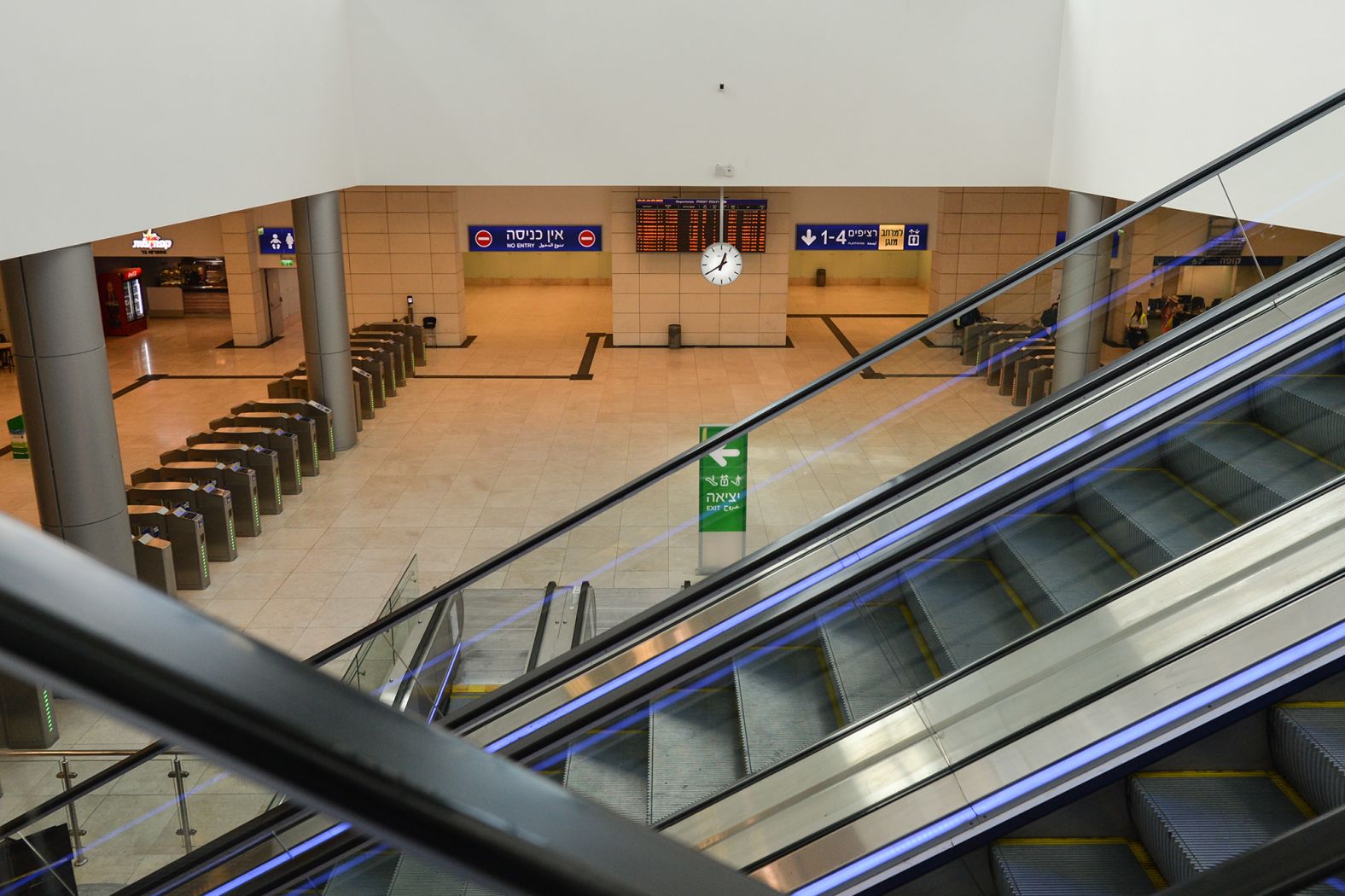 A hall is empty inside a train station in Jerusalem on March 11.