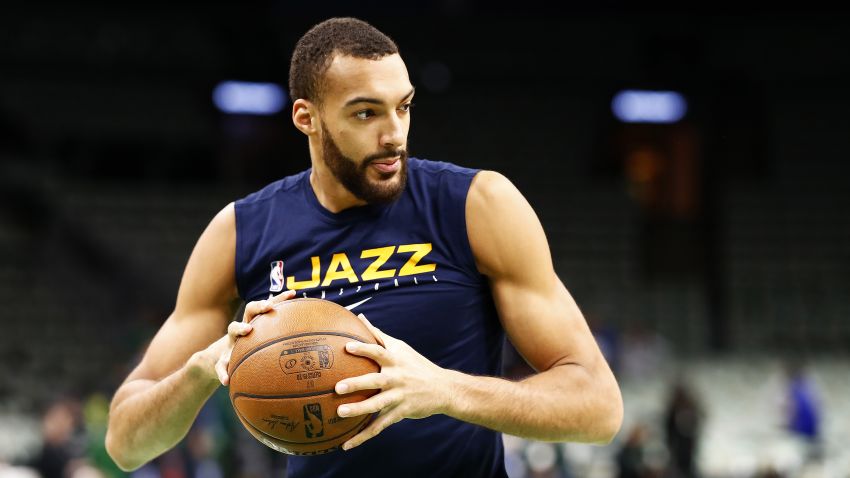 BOSTON, MASSACHUSETTS - MARCH 06: Rudy Gobert #27 of the Utah Jazz warms up before the game against the Boston Celtics at TD Garden on March 06, 2020 in Boston, Massachusetts. NOTE TO USER: User expressly acknowledges and agrees that, by downloading and or using this photograph, User is consenting to the terms and conditions of the Getty Images License Agreement. (Photo by Omar Rawlings/Getty Images)