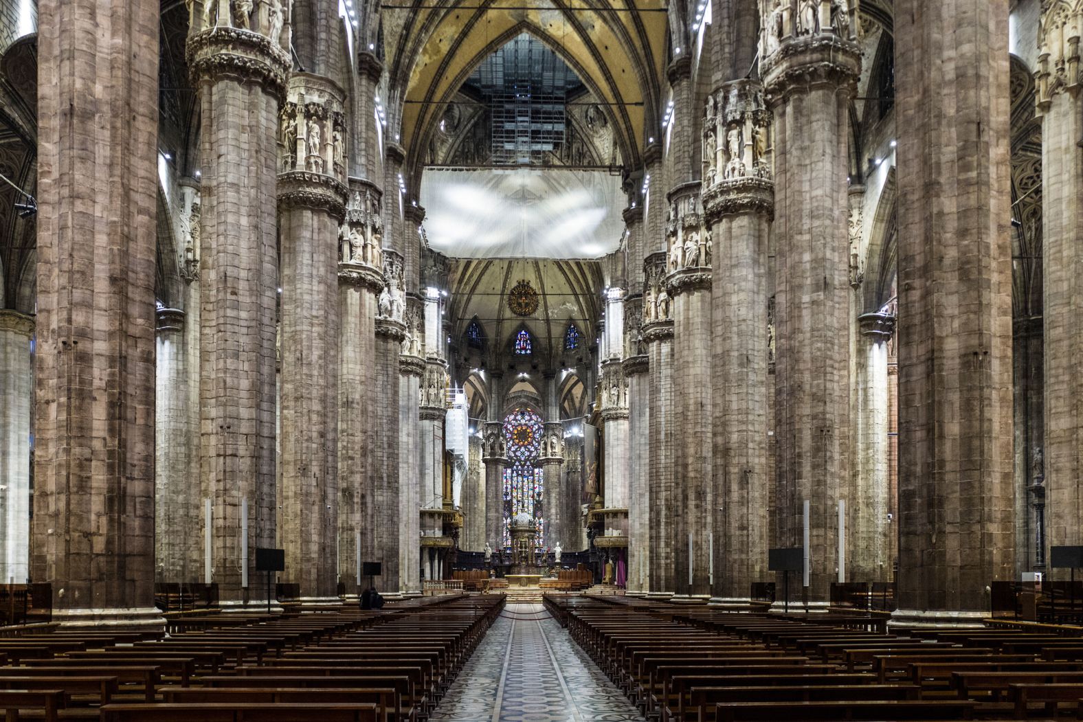 Just a few people are seen inside the Milan Cathedral in Milan, Italy, on March 4. It had reopened to the public after a week of closure.