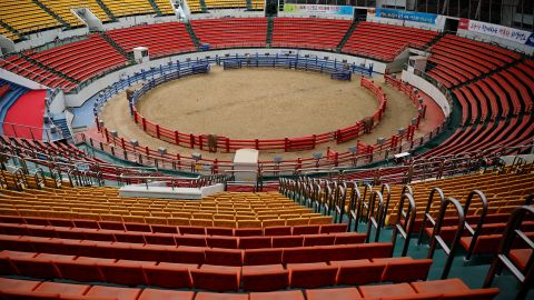 A bullfighting arena is empty on March 11 after events were suspended in South Korea's Cheongdo County.