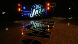 SALT LAKE CITY, UT - OCTOBER 11:  The Utah Jazz logo photographed behind the scene at the KJZZ video shoot at Energy Solutions Arena on October 11, 2012 in Salt Lake City, Utah. NOTE TO USER: User expressly acknowledges and agrees that, by downloading and or using this Photograph, User is consenting to the terms and conditions of the Getty Images License Agreement. Mandatory Copyright Notice: Copyright 2012 NBAE (Photo by Melissa Majchrzak/NBAE via Getty Images)
