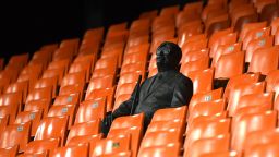 VALENCIA, SPAIN - MARCH 10: (FREE FOR EDITORIAL USE)  In this handout image provided by UEFA, A statue representing a former fan is seen in the stands as he is honored by his club after he passed away two years ago and the club have honoured him by putting a statue of him in his seat. His bronze figure sits in seat 164 of row 15 in the Tribuna Central section ahead of the UEFA Champions League round of 16 second leg match between Valencia CF and Atalanta at Estadio Mestalla on March 10, 2020 in Valencia, Spain. (Photo by UEFA - Handout via Getty Images)