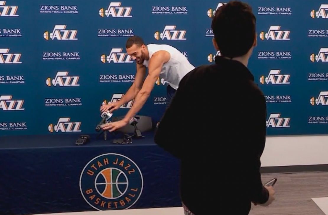Utah Jazz center Rudy Gobert touched the microphones and recorders of the media after his March 9 press conference -- two days before he tested positive for coronavirus. 