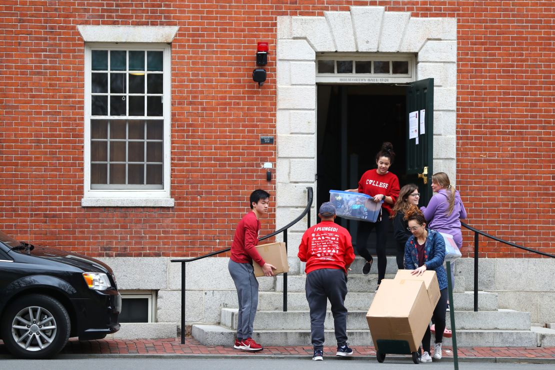 Students move out their dorms at Harvard University on March 12.