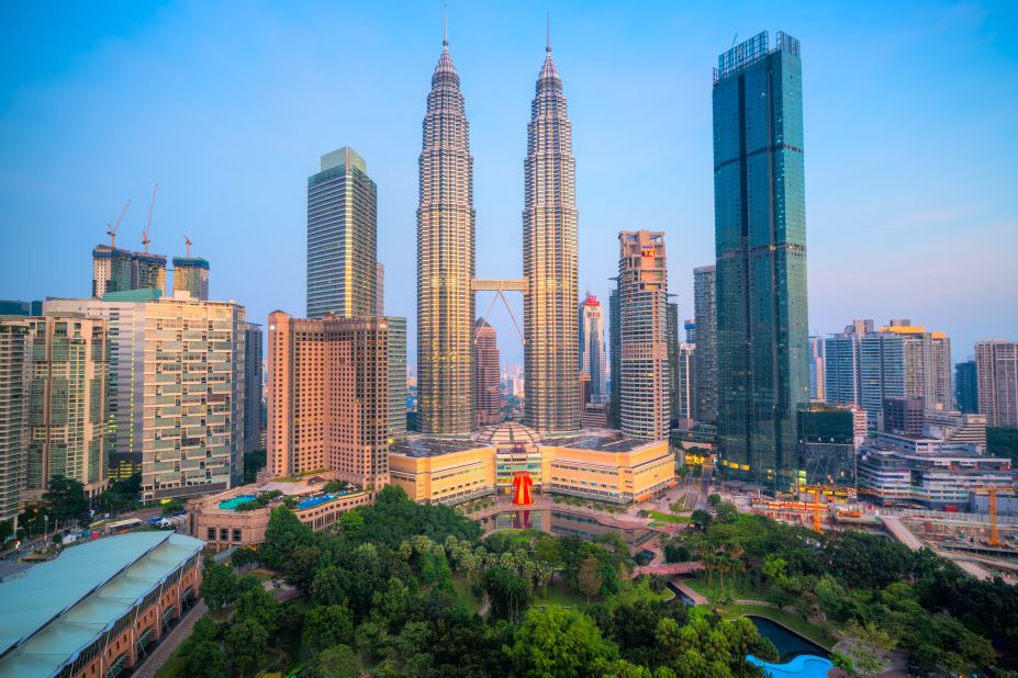 <strong>Petronas Twin Towers in Kuala Lumpur, Malaysia: </strong>The national capital of Malaysia is abuzz with round-the-clock traffic and urban energy.