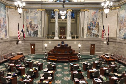 The Missouri Senate chamber sits empty on March 12 after senators adjourned for the day and announced they would not reconvene in a full session until at least March 30.