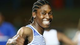 South African 800-metre Olympic champion Caster Semenya is all smiles after winning the women's 200m final at the Athletics Gauteng North Championships at the LC de Villiers Athletics Stadium in Pretoria on March 13, 2020.