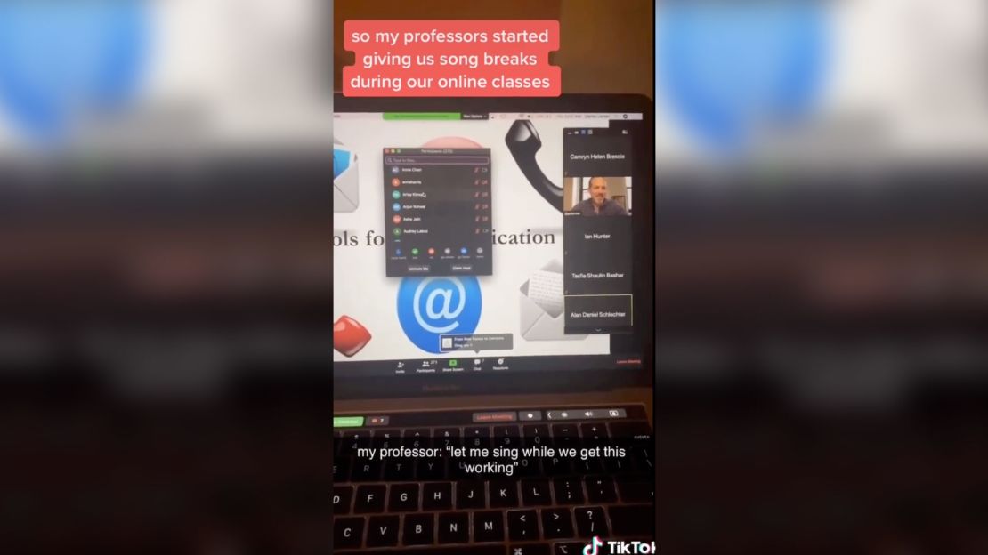 A professor at NYU takes a "song break" while trying to orchestrate an online lecture 