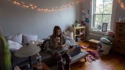 BROOKLYN, NEW YORK - MARCH 11: A sophomore at Brooklyn Friends School checks into her classes remotely from home after the school announced that it will be closed due to concerns about the coronavirus, March 11, 2020 in Brooklyn, New York. (Photo by Andrew Lichtenstein/Corbis via Getty Images)