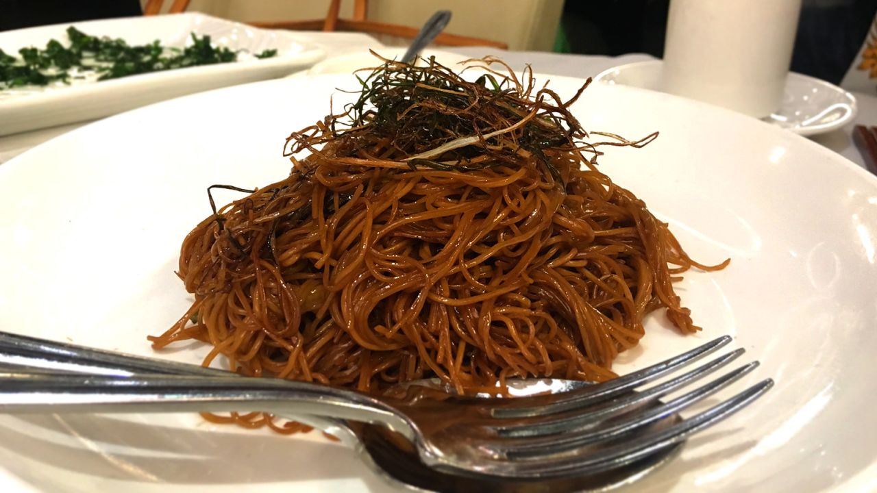 Chow mein cooked in soy sauce. Simple and delicious.